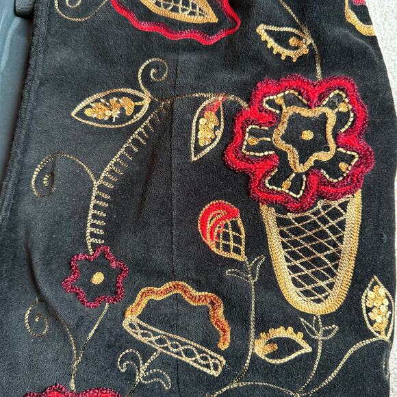 VTG Entice Black Velvet Floral Embroidered Long Coat Duster Size M Boho Hippie - Picture 3 of 6
